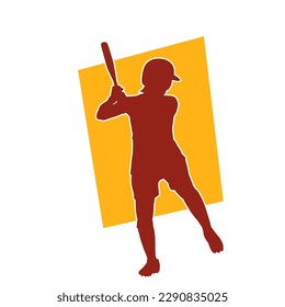 Silhouette of a woman playing baseball. Silhouette of a female baseball player in action pose with a baseball bat.