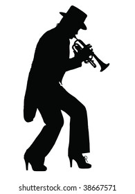 Silhouette of a woman playing the blues on a trumpet