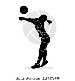 Silhouette of woman playing volleyball. Vector illustration