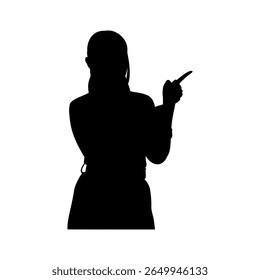 Silhouette of a Woman Pointing to Her Right, Minimalist Female Figure Indicating Direction