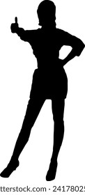 The silhouette of a woman points ahead.