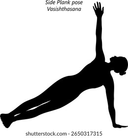 Silhouette of woman practicing Vasishthasana yoga pose. Side Plank yoga pose. Isolated vector illustration