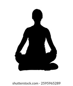 Silhouette of woman practicing yoga meditating in lotus position. Vector illustration