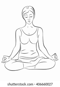 silhouette of a woman practicing yoga,black and white drawing on a white background