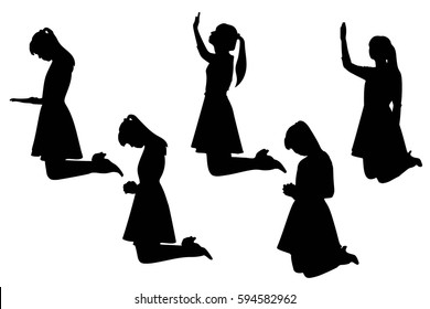 silhouette of woman pray with white background