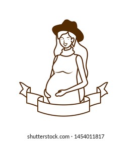 silhouette of woman pregnant with decorative ribbon