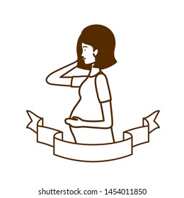 silhouette of woman pregnant with decorative ribbon