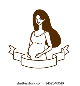 silhouette of woman pregnant with decorative ribbon