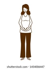 silhouette of woman pregnant standing on white background