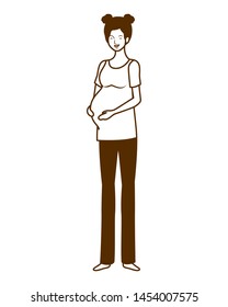 silhouette of woman pregnant standing on white background