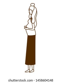 silhouette of woman pregnant standing on white background