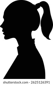 Silhouette of a Woman in Profile with Ponytail on White Background