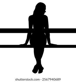 Silhouette of a woman in profile sitting on a bench