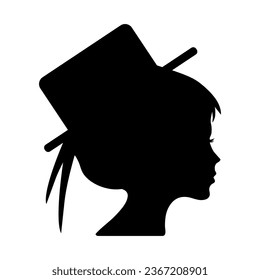 Silhouette of a woman. Profile of a young lady wearing an elegant hat. Beautiful head of a girl, element for the design of a beauty salon, fashion page, women's magazine. Black shadow on white. Vector