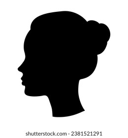 Silhouette of a woman. Profile of a young lady. Beautiful head of a girl, element for the design of a beauty salon, fashion page, women's magazine. Black shadow on white. Vector flat illustration.