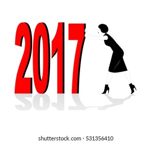 silhouette of woman pushing the new year