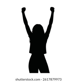 Silhouette Of A Woman With Raised Arms Celebrating Success And Achievement