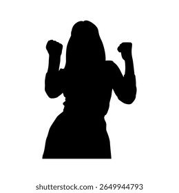 Silhouette of a Woman Raising Clenched Fists in Empowerment, Minimalist Female Figure Expressing Strength and Victory