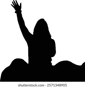 Silhouette of a woman raising her hand, possibly at a concert or event.