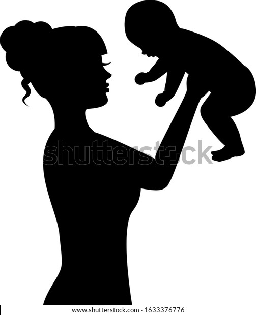 Silhouette Woman Raising Small Child Her Stock Vector (Royalty Free ...