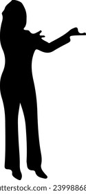 A silhouette of a woman reaching out to do something.