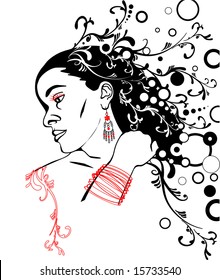silhouette of woman with red elements