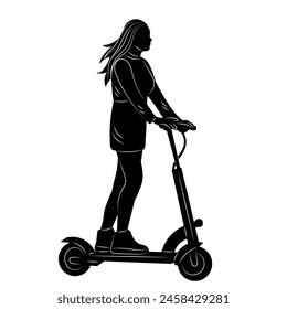 silhouette of a woman riding an electric scooter on a white background vector