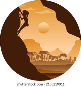 Silhouette a woman rock climbing illustration