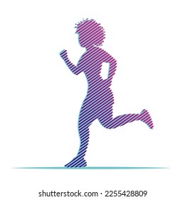 A silhouette of a woman running in stripes. Sports. Jogging.