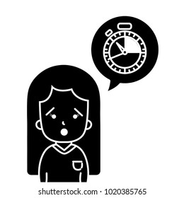 silhouette woman sad with blouse and chronometer inside chat bubble