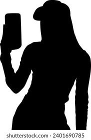 silhouette woman selfie phone vector