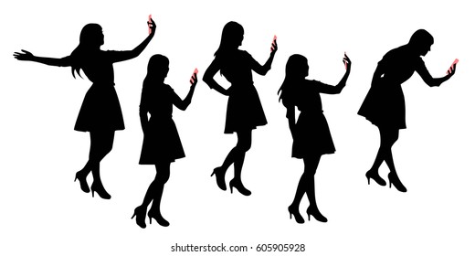 silhouette of woman selfie with white background