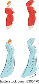 Silhouette of the woman. A set of sketches.