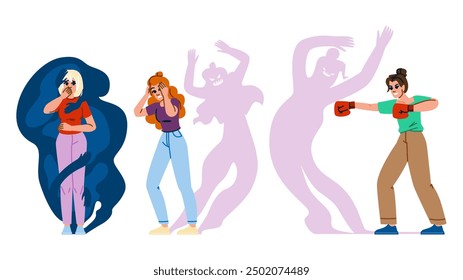 silhouette woman shadow fear vector. anxiety mystery, night eerie, ghost terror silhouette woman shadow fear character. people flat cartoon illustration