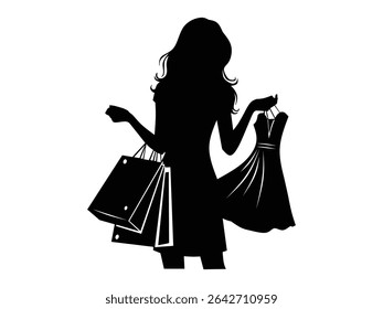 Silhouette woman with shopping bags isolated with white background	