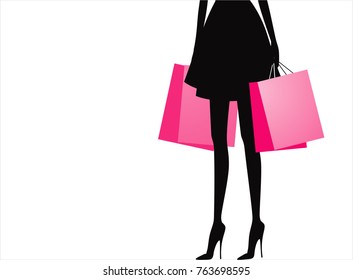 Silhouette of woman with shopping bags. Vector EPS 10 cmyk