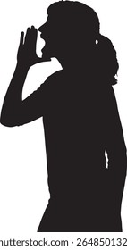 Silhouette of a woman shouting or yelling with her hand near her mouth