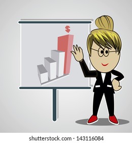 silhouette of woman showing decline in numbers and economic financial on gray striped background.