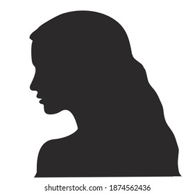 Silhouette of woman side view face isolated vector illustration. Woman beauty concept. Long-haired girl silhouette. 