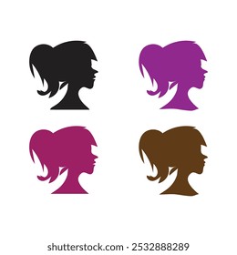 Silhouette of woman. Side view, face, and neck only. Female silhouette. Women's Equality Day. International Women's Day. Set of vector women's silhouettes isolated on a white background.