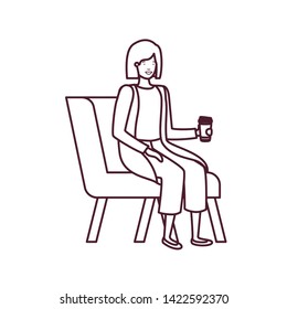 silhouette of woman sitting in chair with container plastic coffee