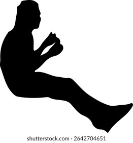 Silhouette of a woman sitting and eating rice