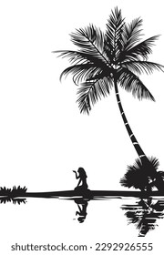A silhouette of a woman sitting on the edge of a beach
