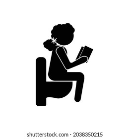 Silhouette of a woman sitting on the toilet with a book on her hands icon