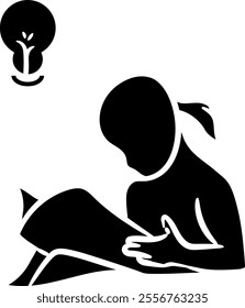 Silhouette of a woman sitting while reading a book, back-to-school silhouette