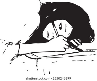 Silhouette of a woman sitting and writing, representing emotions that create inner struggle and anxiety.