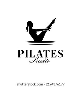 Silhouette of Woman Sitting Yoga Pilates Pose For Gym Logo Or Yoga Vector Design