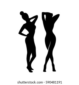 Silhouette woman slim body, weight loss logo isolated on white background