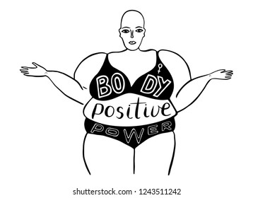 Silhouette of a woman. The slogan of radical feminism. Body positive power. Vector designe for emblem, t-shirt, sticker, poster