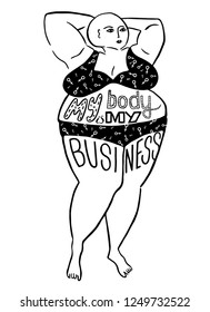 Silhouette of a woman. The slogan of radical feminism. My body is my business. Vector designe for emblem, t-shirt, sticker, poster